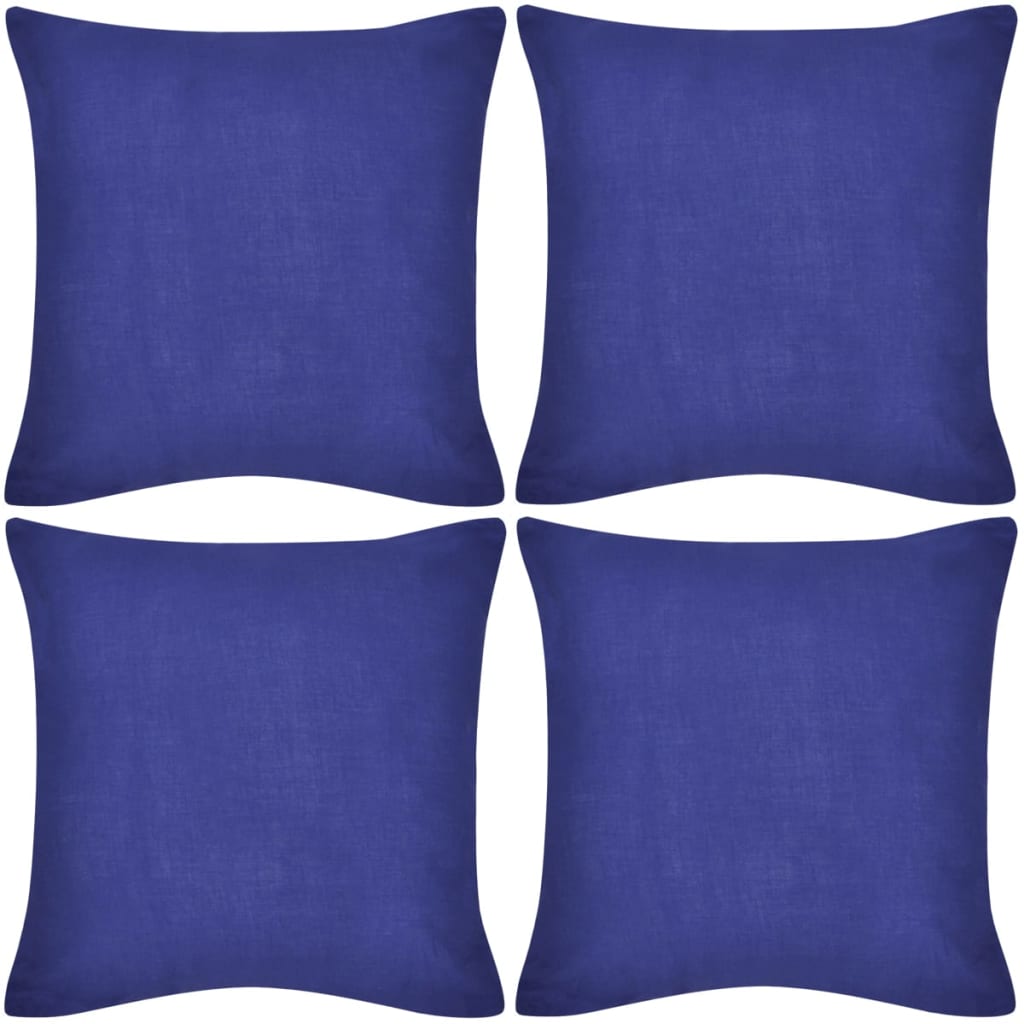 vidaXL 130920 4 Blue Cushion Covers Cotton 50 x 50 cm