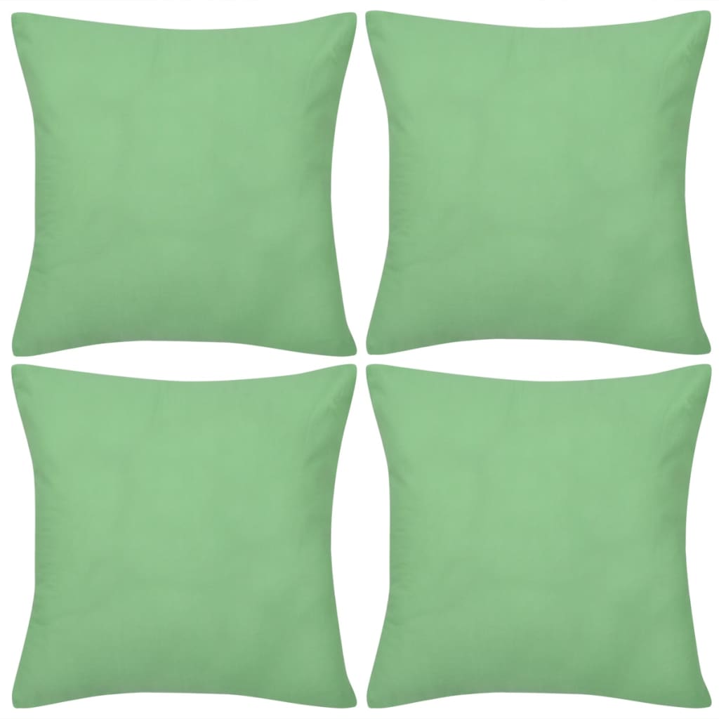 vidaXL 130925 4 Apple Green Cushion Covers Cotton 40 x 40 cm