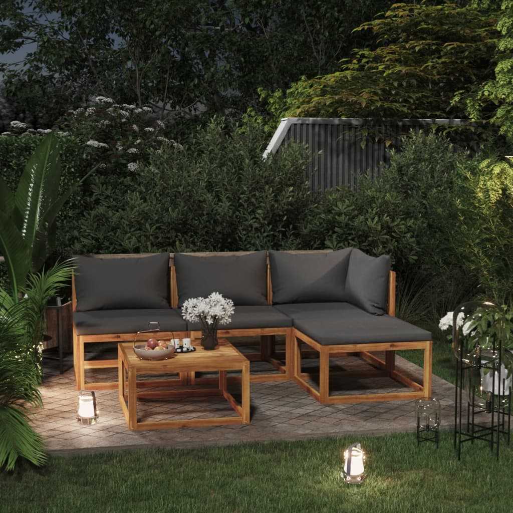 vidaXL 3057602 5 Piece Garden Lounge Set with Cushion Solid Acacia Wood (311854+311856)
