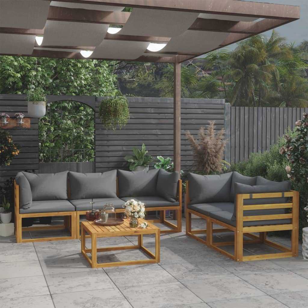 vidaXL 3057610 6 Piece Garden Lounge Set with Cushion Solid Acacia Wood (2x311852+311858)