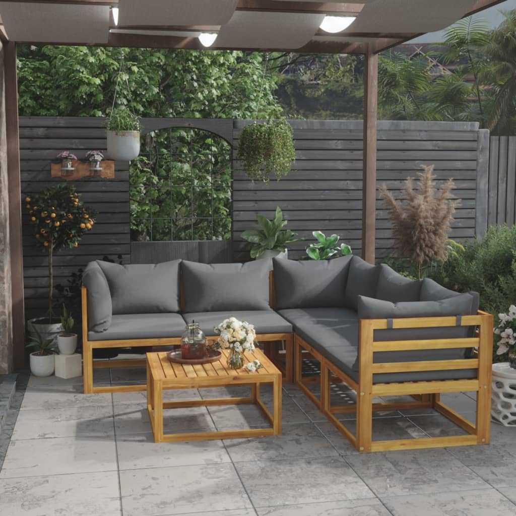 vidaXL 3057612 6 Piece Garden Lounge Set with Cushion Solid Acacia Wood (311852+311856+311858)