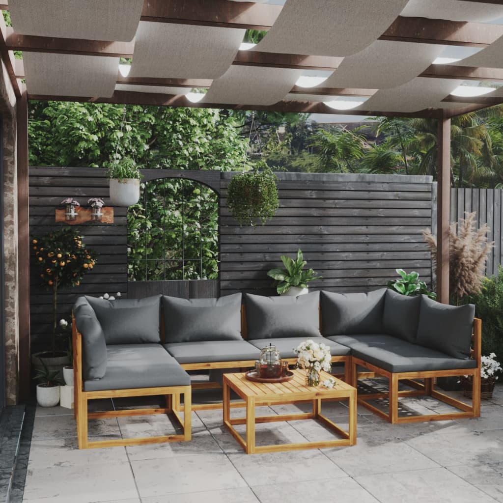 vidaXL 3057622 7 Piece Garden Lounge Set with Cushion Solid Acacia Wood (2x311856+311858+311862)