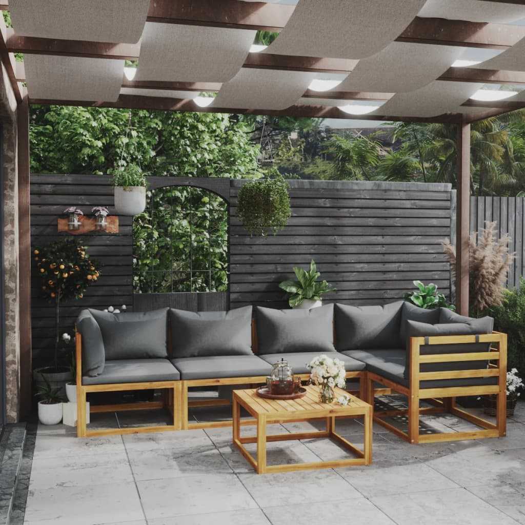 vidaXL 3057625 6 Piece Garden Lounge Set with Cushions Solid Acacia Wood (311852+311856+311858)