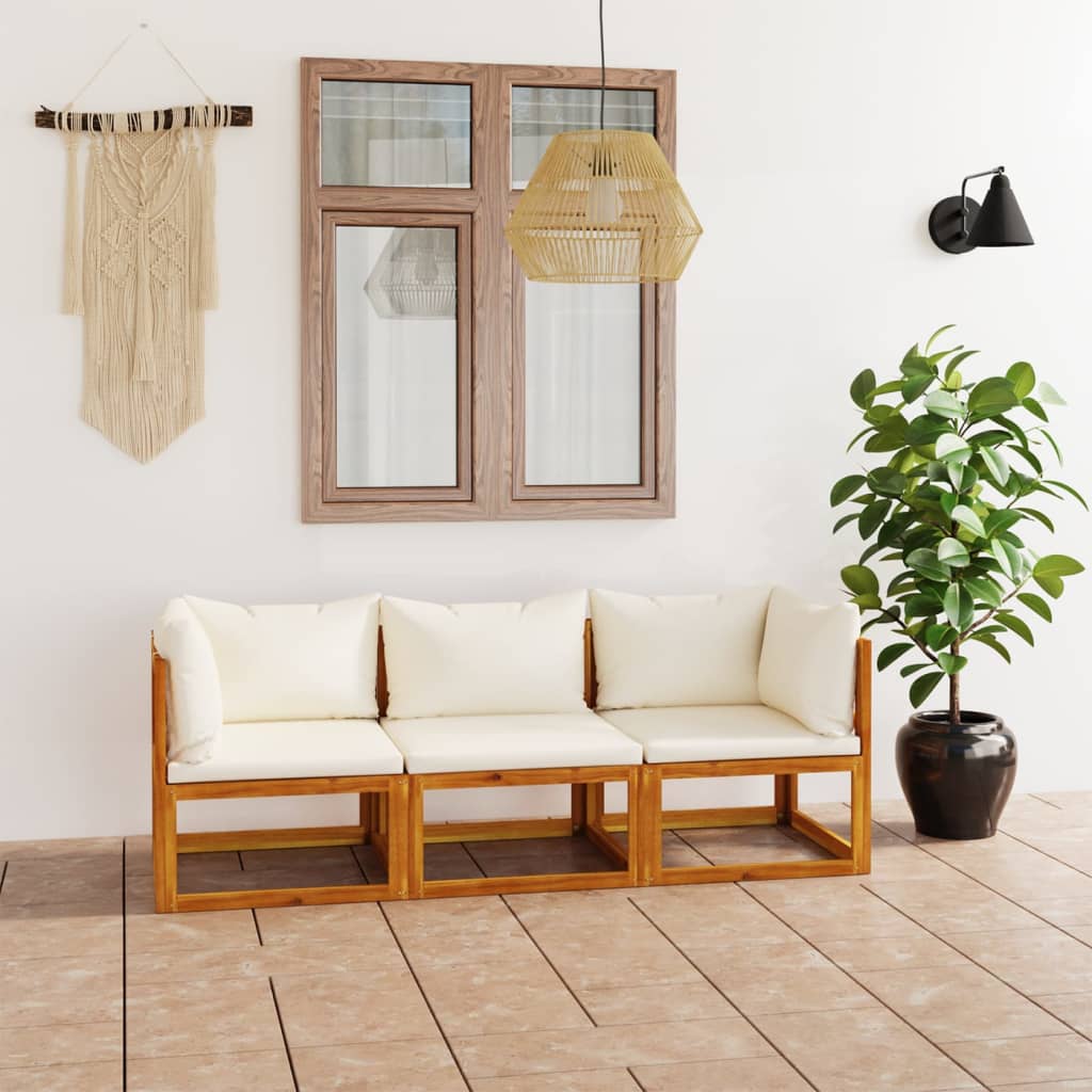 vidaXL 3057638 3-Seater Garden Sofa with Cushion Cream Solid Acacia Wood (311853+311863)