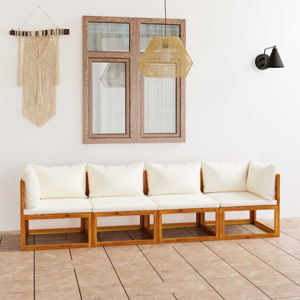 vidaXL 3057639 4-Seater Garden Sofa with Cushion Cream Solid Acacia Wood (2x311857)