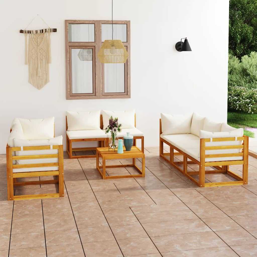vidaXL 3057642 9 Piece Garden Lounge Set with Cushion Cream Solid Acacia Wood (4x311857+311866)