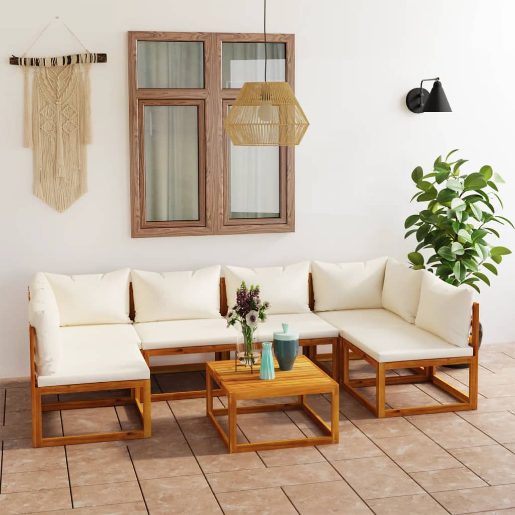 vidaXL 3057653 7 Piece Garden Lounge Set with Cushion Cream Solid Acacia Wood (2x311857+311859+311863)