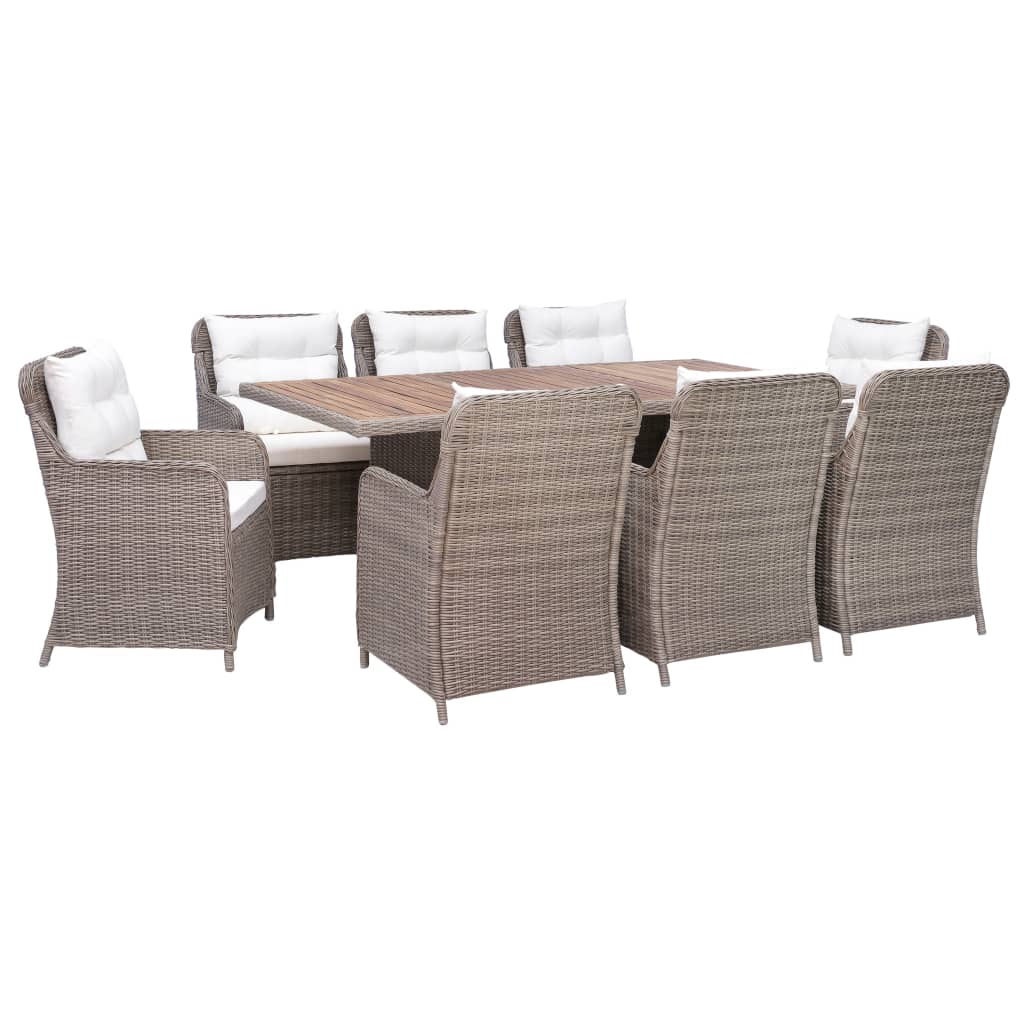 vidaXL 3057801 9 Piece Outdoor Dining Set with Cushions Poly Rattan Brown (4x44148+310143)