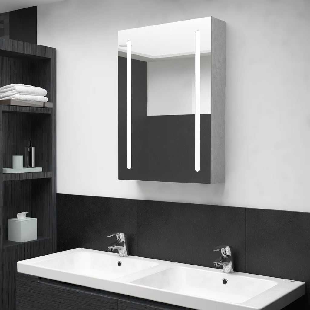 vidaXL LED koupelnová skřínka se zrcadlem betonově šedá 50x13x70 cm
