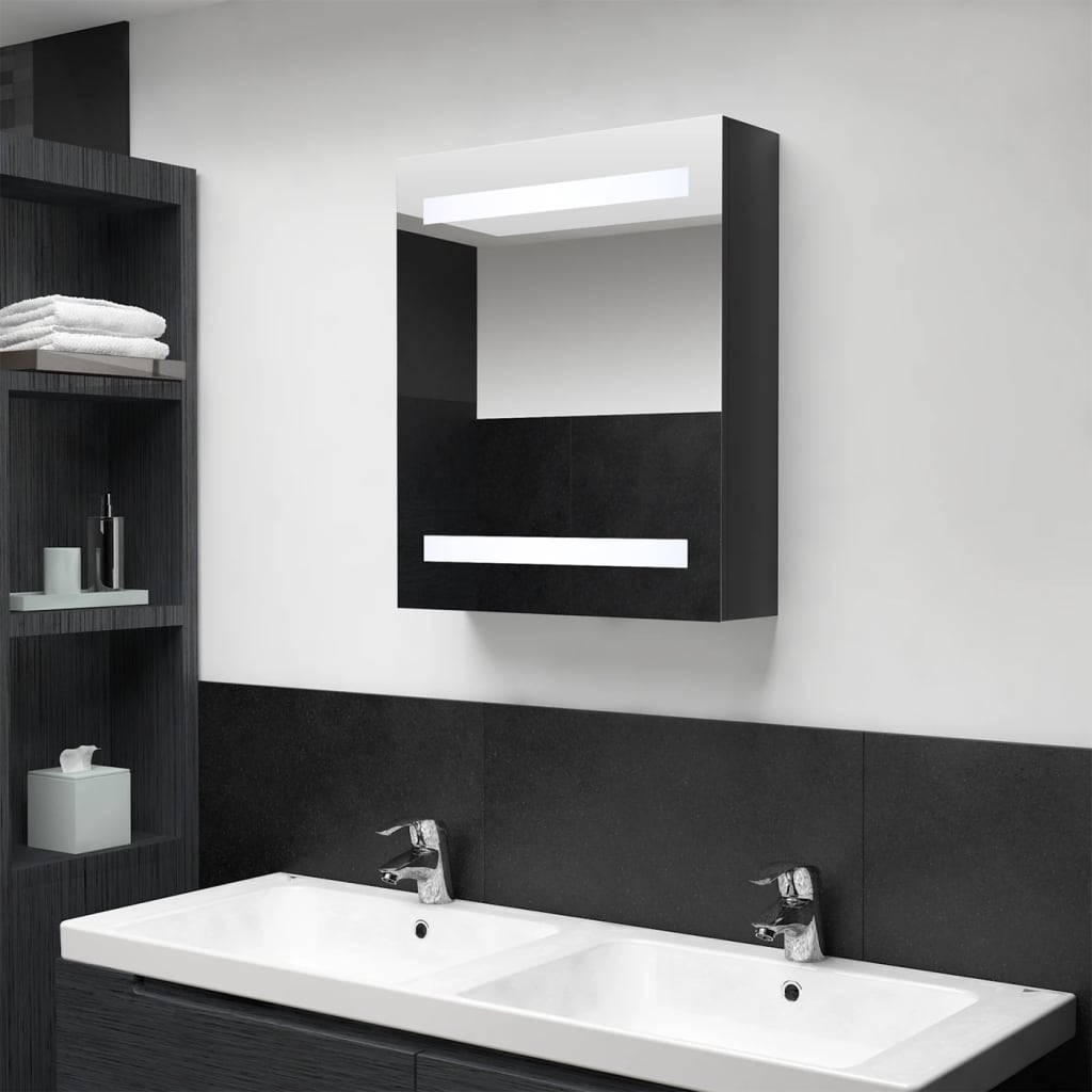 vidaXL LED koupelnová zrcadlová skříňka lesklá černá 50 x 14 x 60 cm