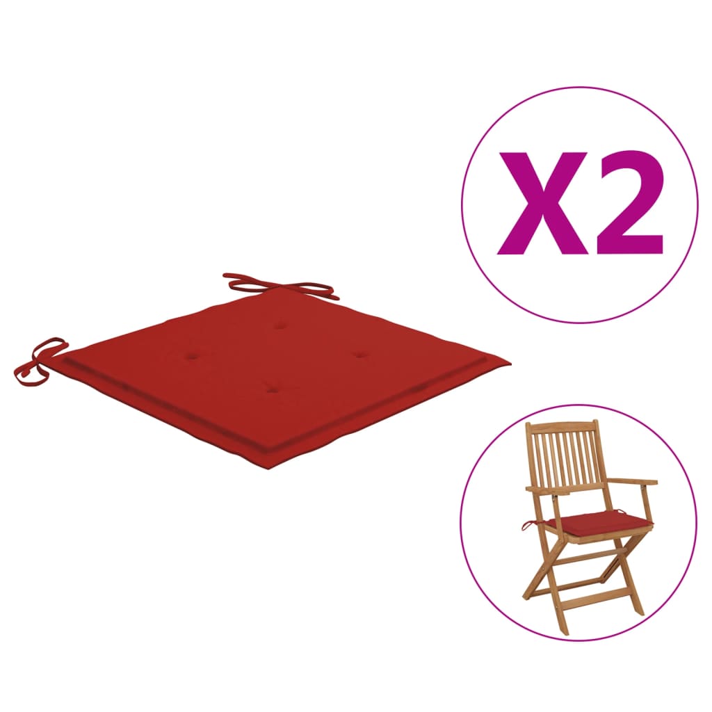 vidaXL Podušky na zahradní židle 2 ks červené 40 x 40 x 3 cm textil