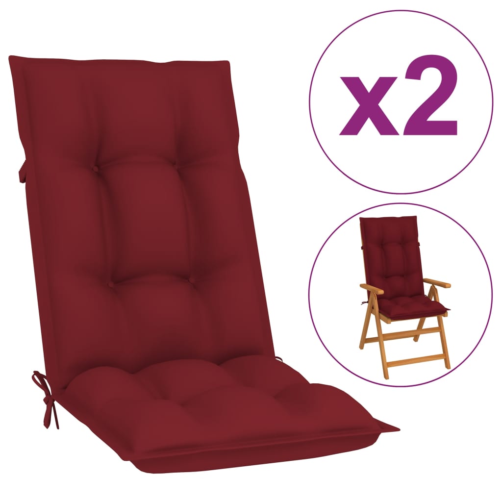 vidaXL Podušky na zahradní židle 2 ks vínově červené 120 x 50 x 7 cm