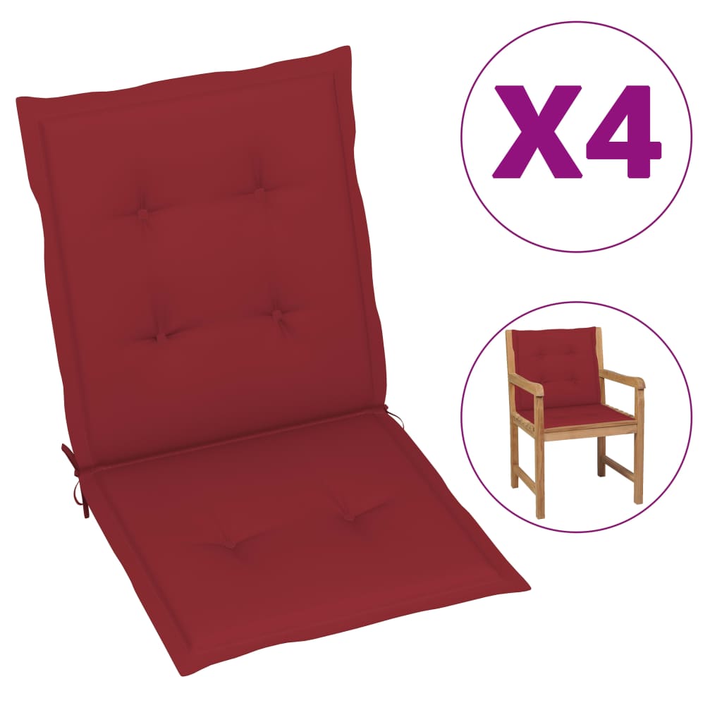 vidaXL Podušky na zahradní židle 4 ks vínové 100 x 50 x 4 cm