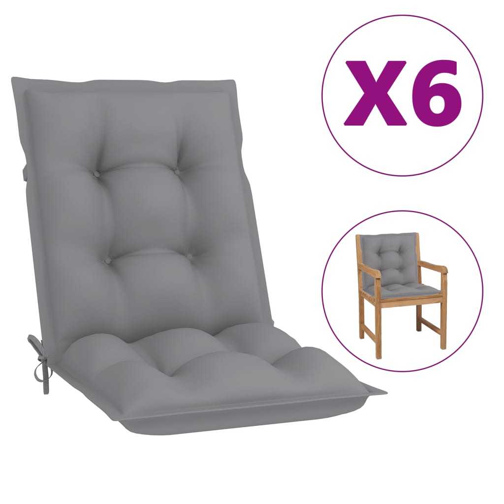 vidaXL Podušky na zahradní židle 6 ks šedé 100 x 50 x 7 cm