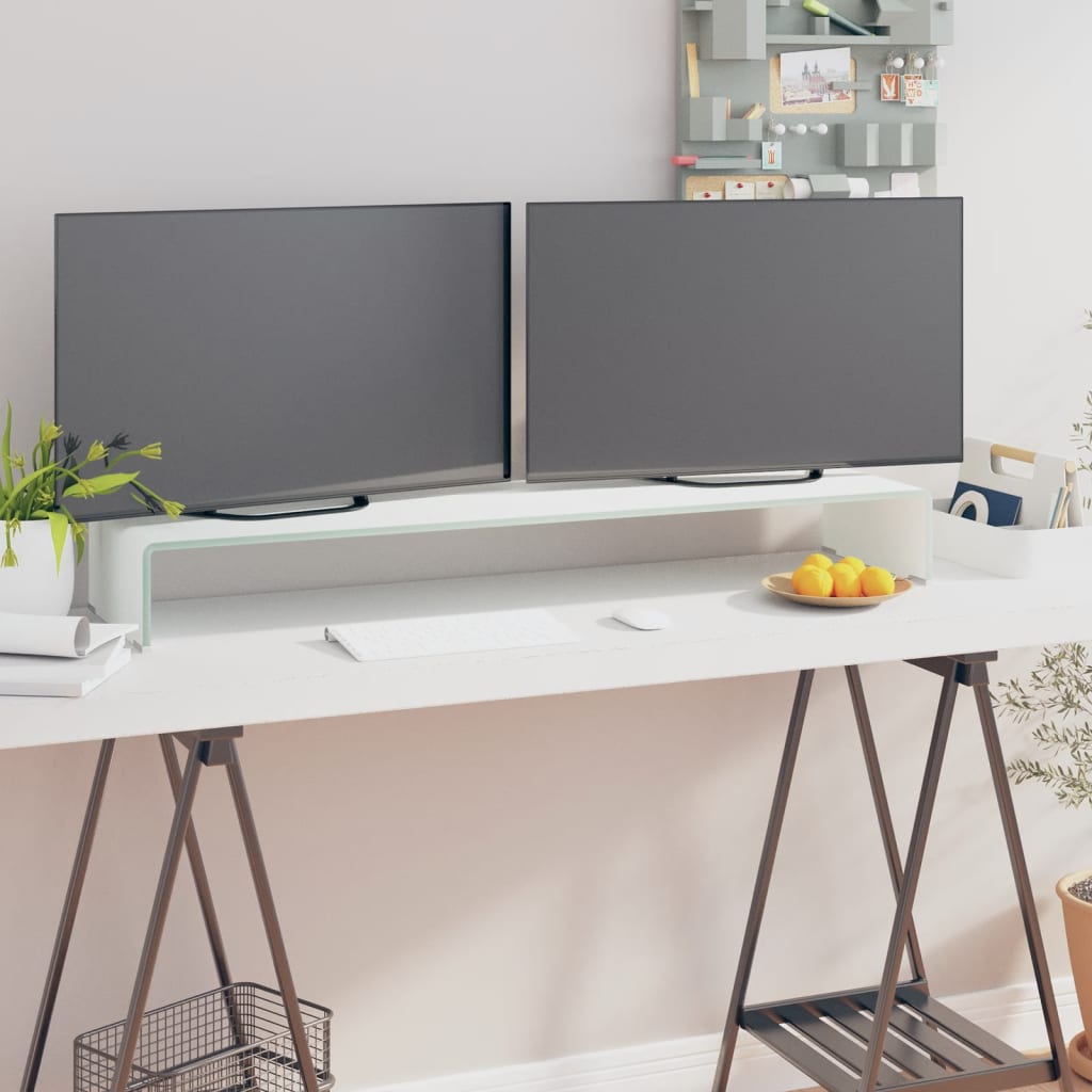 vidaXL TV stolek / podstavec na monitor bílé sklo 110x30x13 cm