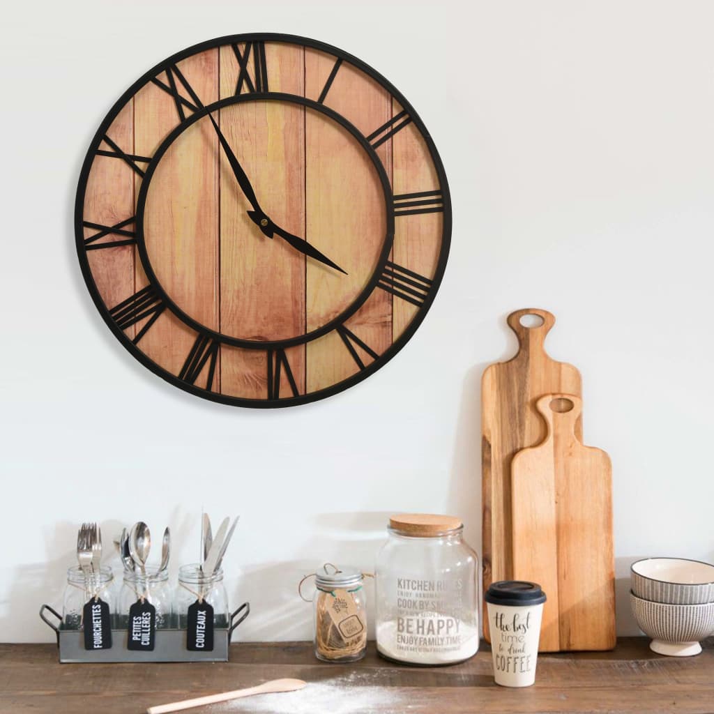 vidaXL 325172 Wall Clock 39 cm Brown and Black MDF and Iron
