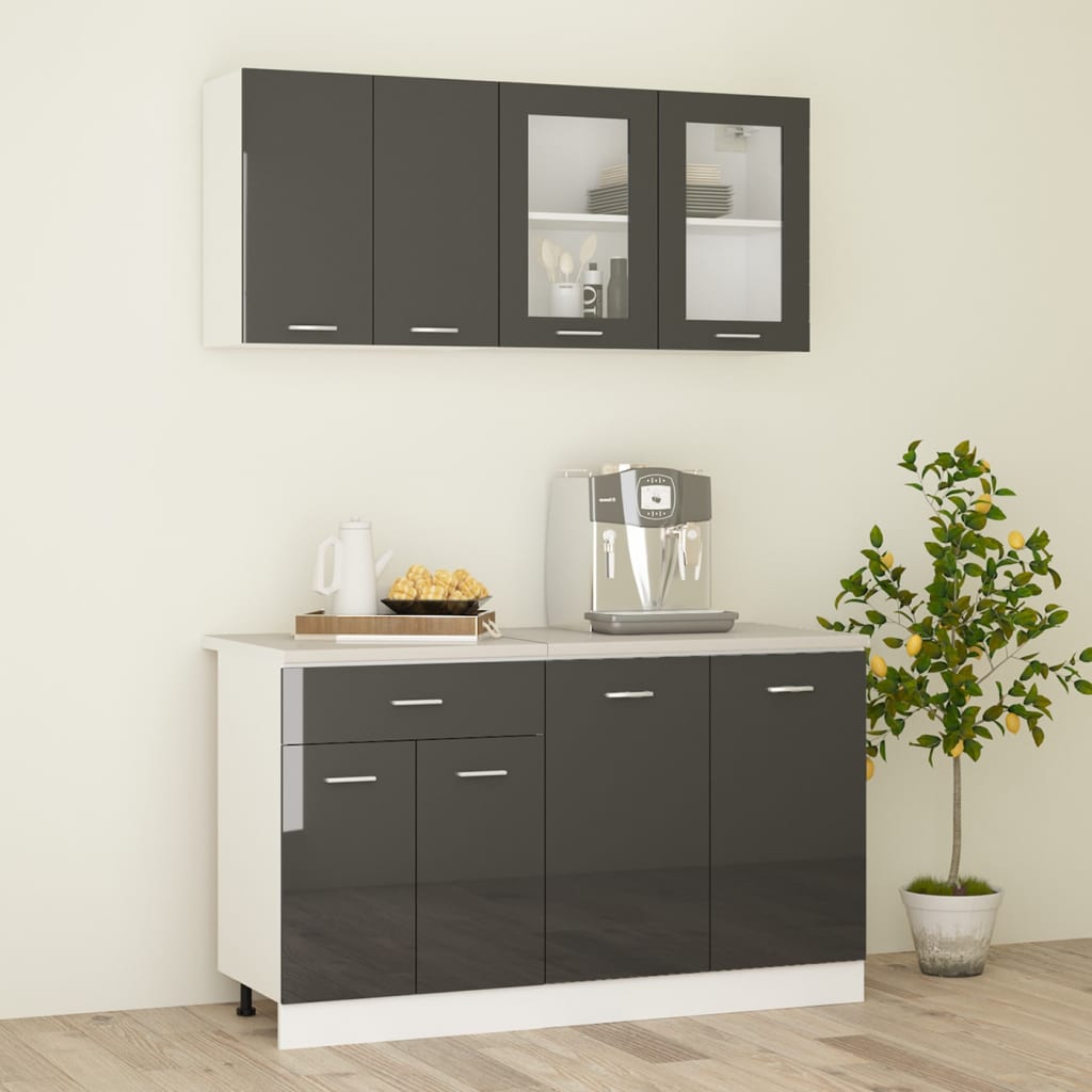 vidaXL 4dílný set kuchyňských skříněk s pracovní deskou šedý lesklý