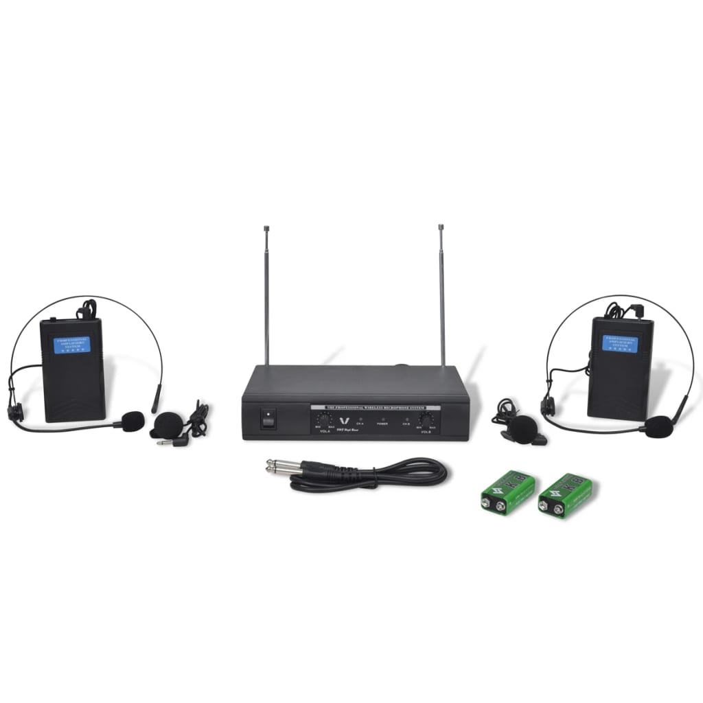vidaXL Bezdrátový mikrofonní systém VHF - přijímač a 2 x headset mikrofon