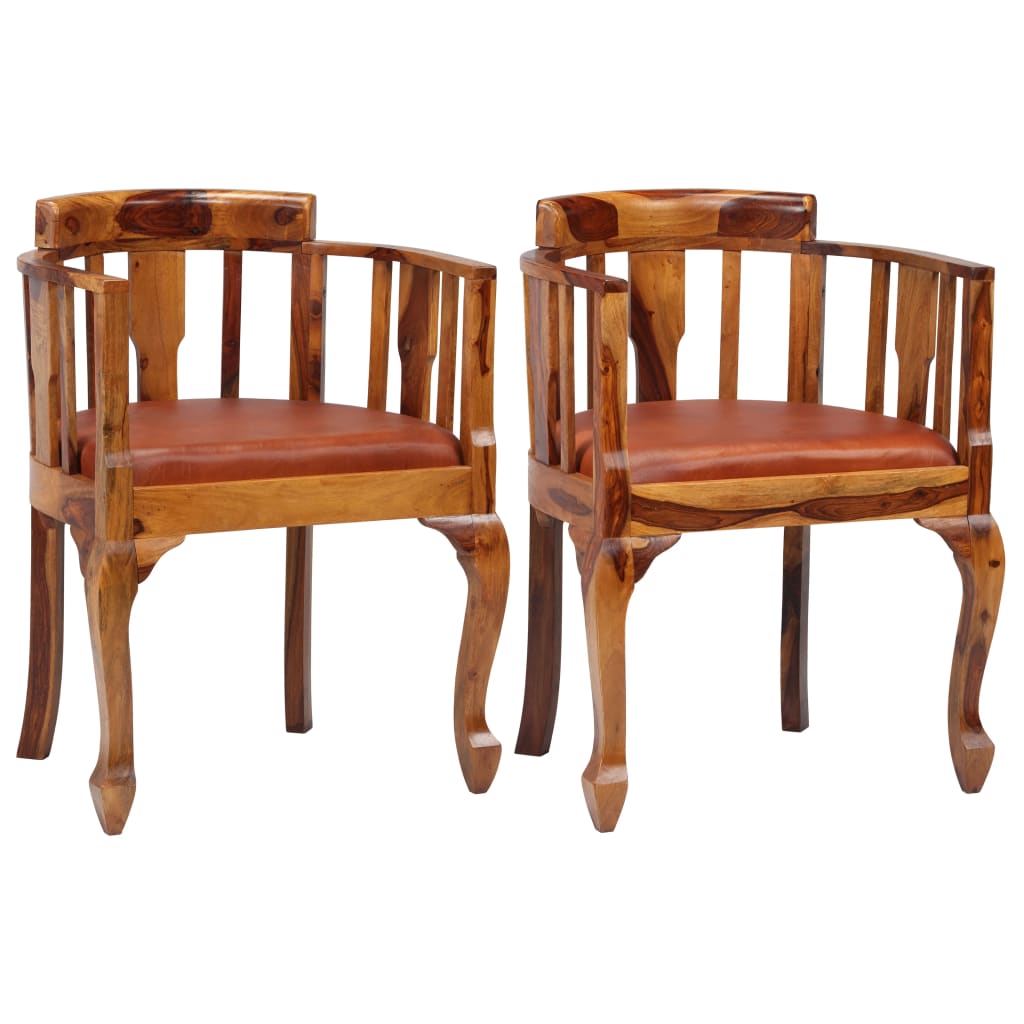 vidaXL Jídelní židle 2 ks pravá kůže a masivní sheeshamové dřevo