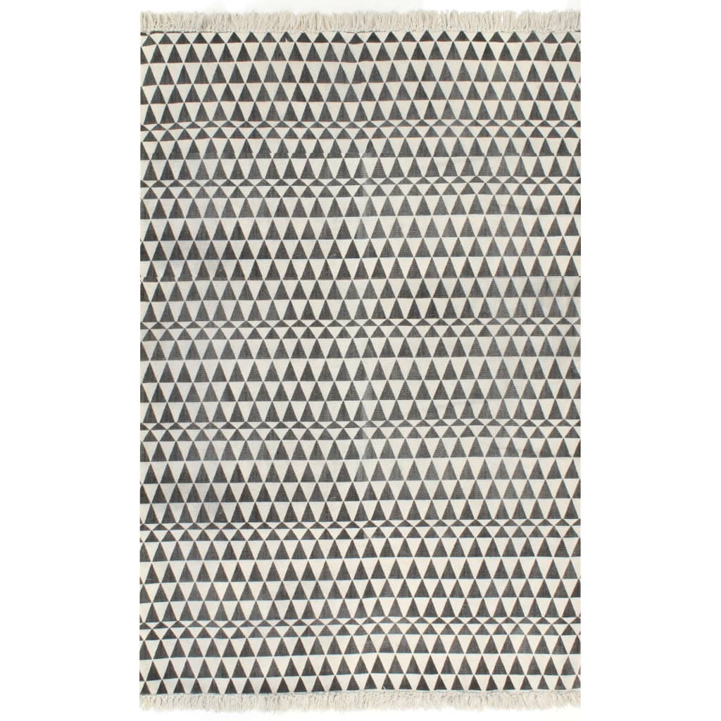 vidaXL Koberec Kilim se vzorem bavlněný 120 x 180 cm černobílý