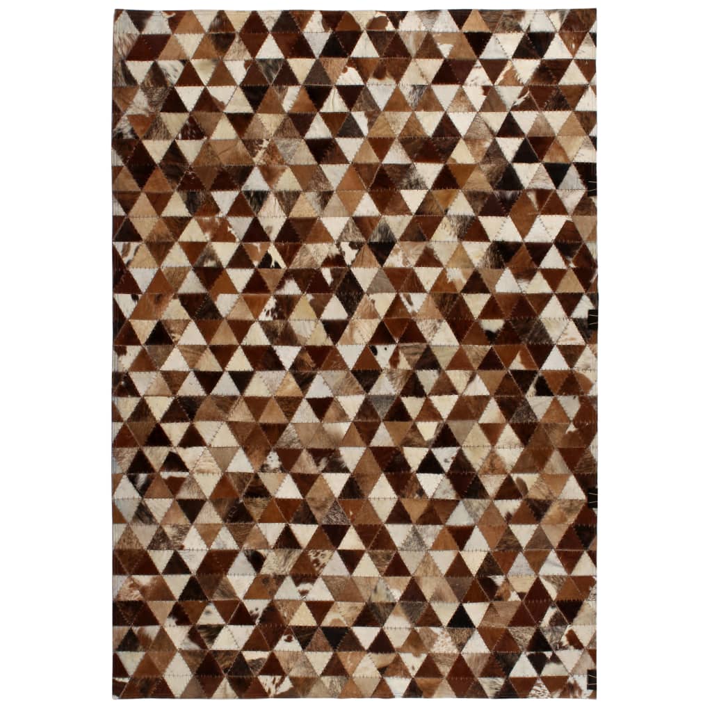 vidaXL Koberec patchwork pravá kůže 120x170 cm trojúhelníky hnědobílý