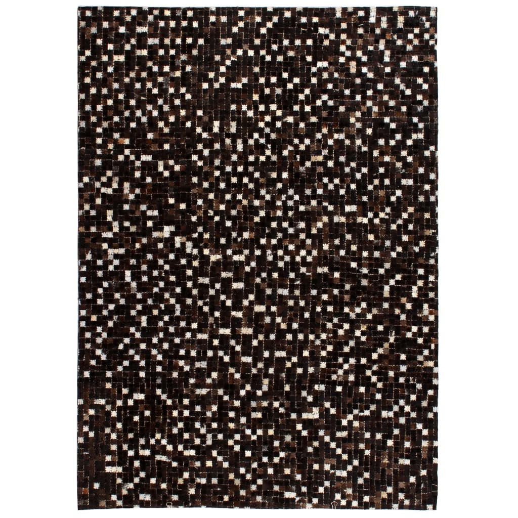 vidaXL Koberec patchwork pravá kůže 120x170cm čtverce černobílý