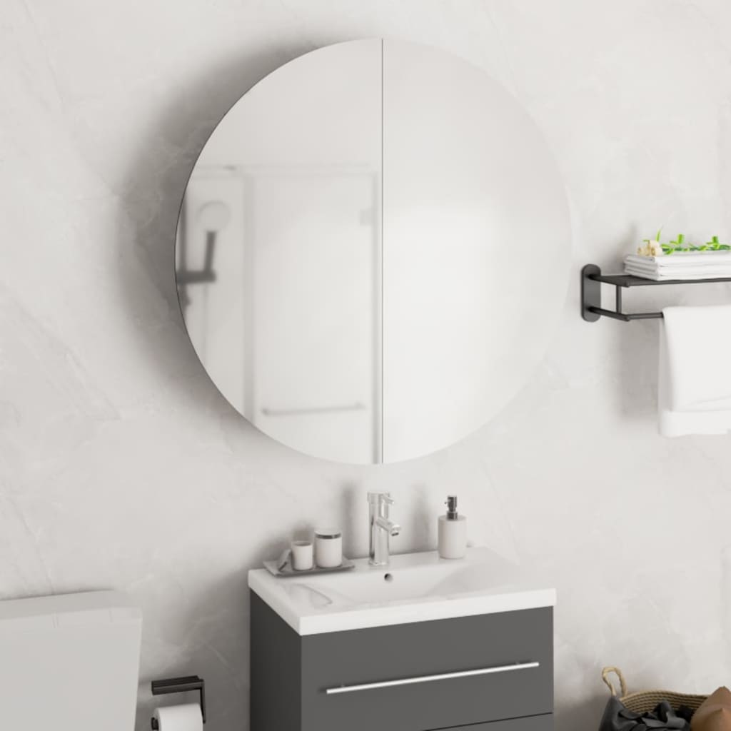 vidaXL Koupelnová skříňka s kulatým zrcadlem a LED dub 54x54x17