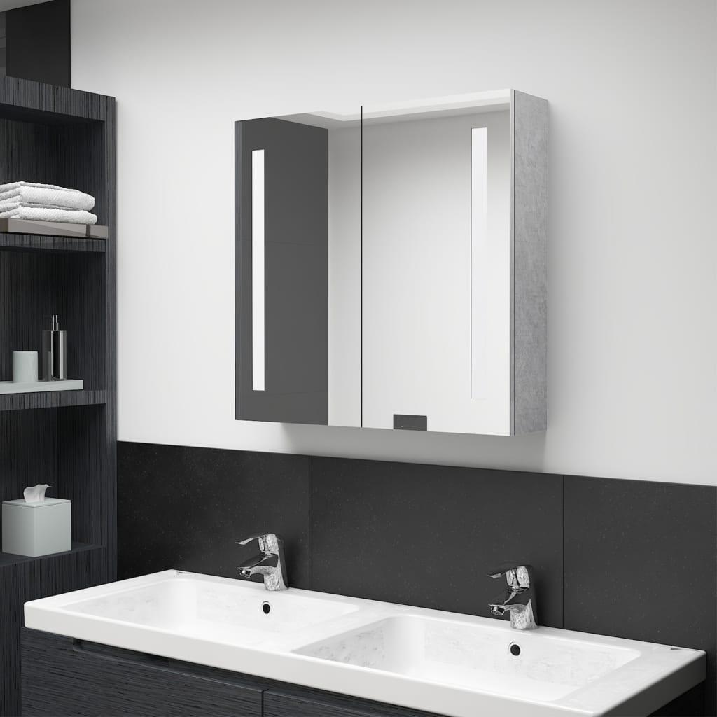 vidaXL LED koupelnová skřínka se zrcadlem betonově šedá 62x14x60 cm