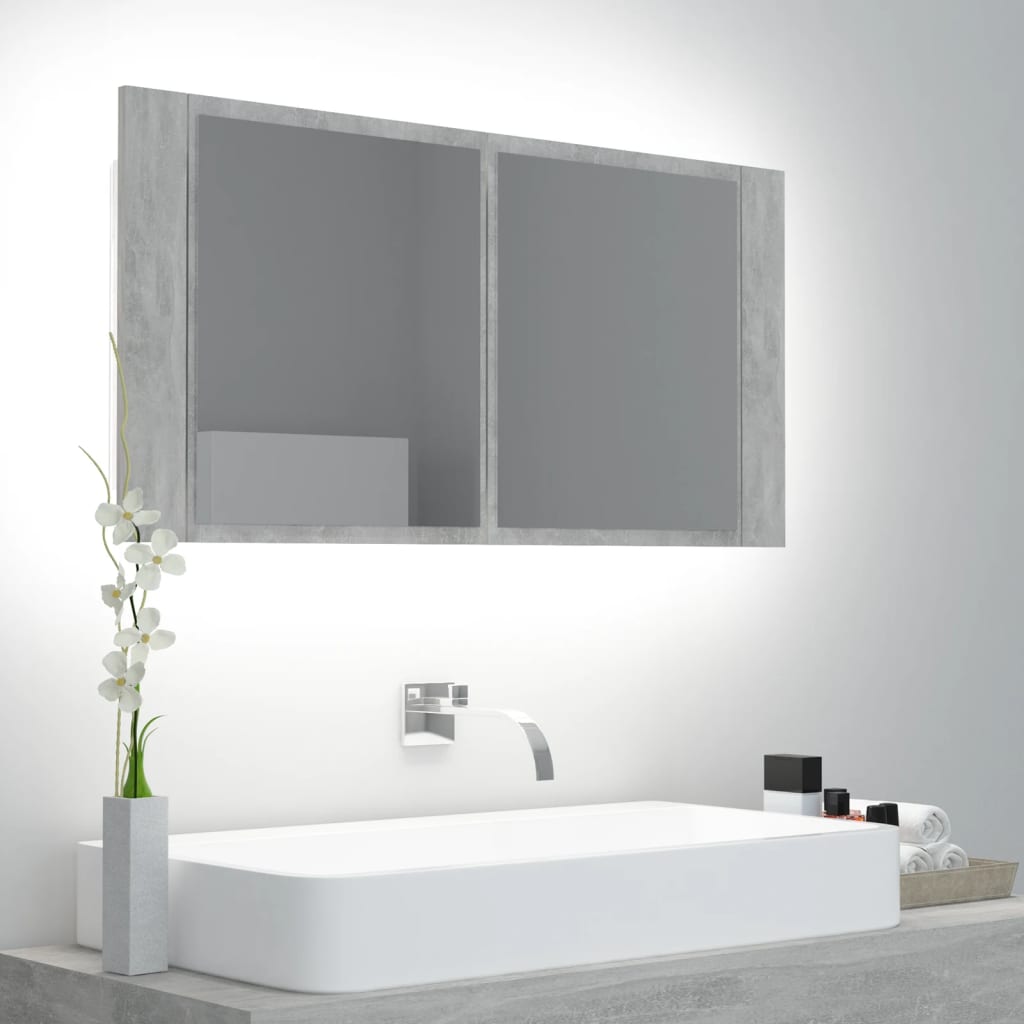 vidaXL LED koupelnová skřínka se zrcadlem betonově šedá 90x12x45 cm