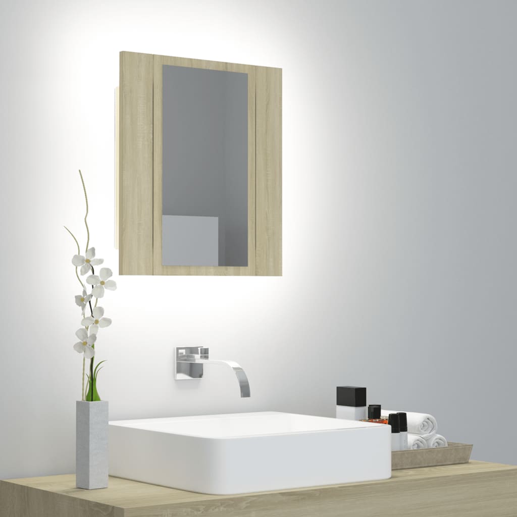 vidaXL LED koupelnová skřínka se zrcadlem dub sonoma 40 x 12 x 45 cm