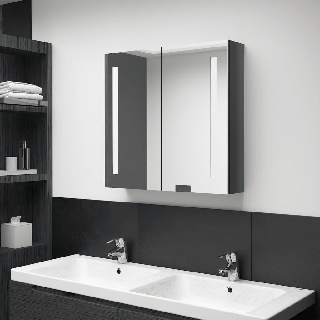 vidaXL LED koupelnová skřínka se zrcadlem zářivě šedá 62 x 14 x 60 cm
