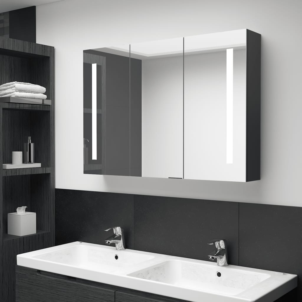 vidaXL LED koupelnová zrcadlová skříňka 89 x 14 x 62 cm zářivě černá