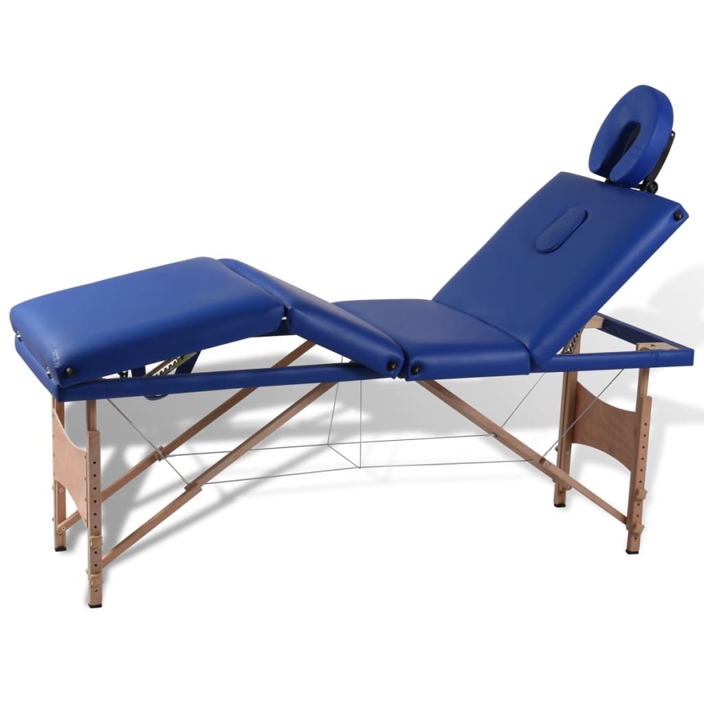 vidaXL Modrý skládací masážní stůl se 4 zónami a dřevěný rám