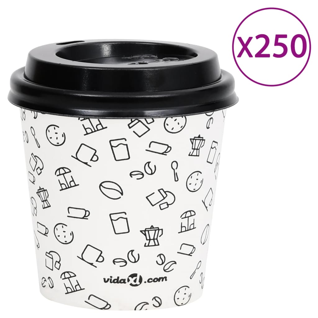 vidaXL Papírové kelímky na kávu s víčky 120 ml 250 ks bíločerné