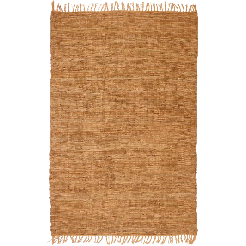 vidaXL Ručně tkaný koberec Chindi kůže 190 x 280 cm snědý