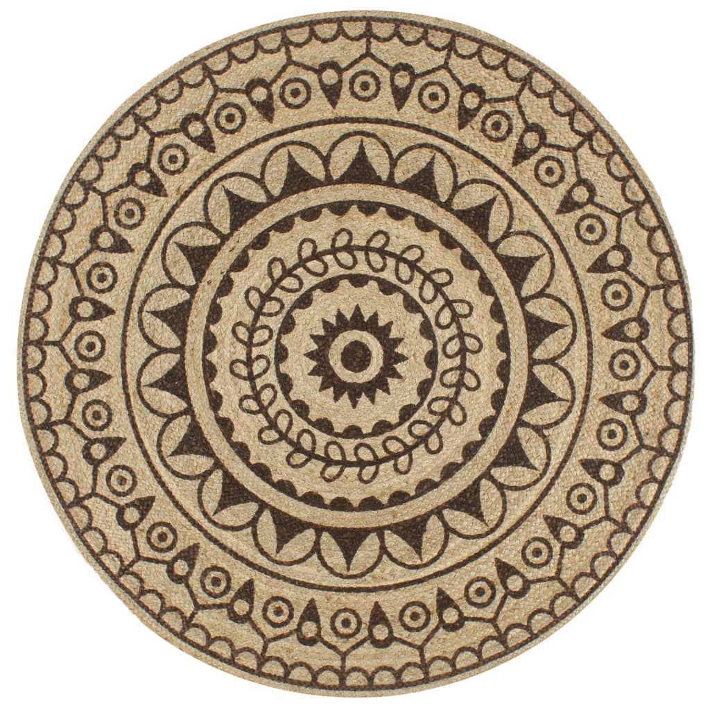 vidaXL Ručně vyrobený koberec z juty s tmavě hnědým potiskem 150 cm