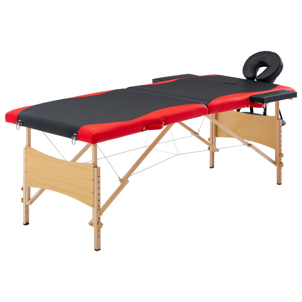 vidaXL Skládací masážní stůl 2 zóny dřevěný černý a červený
