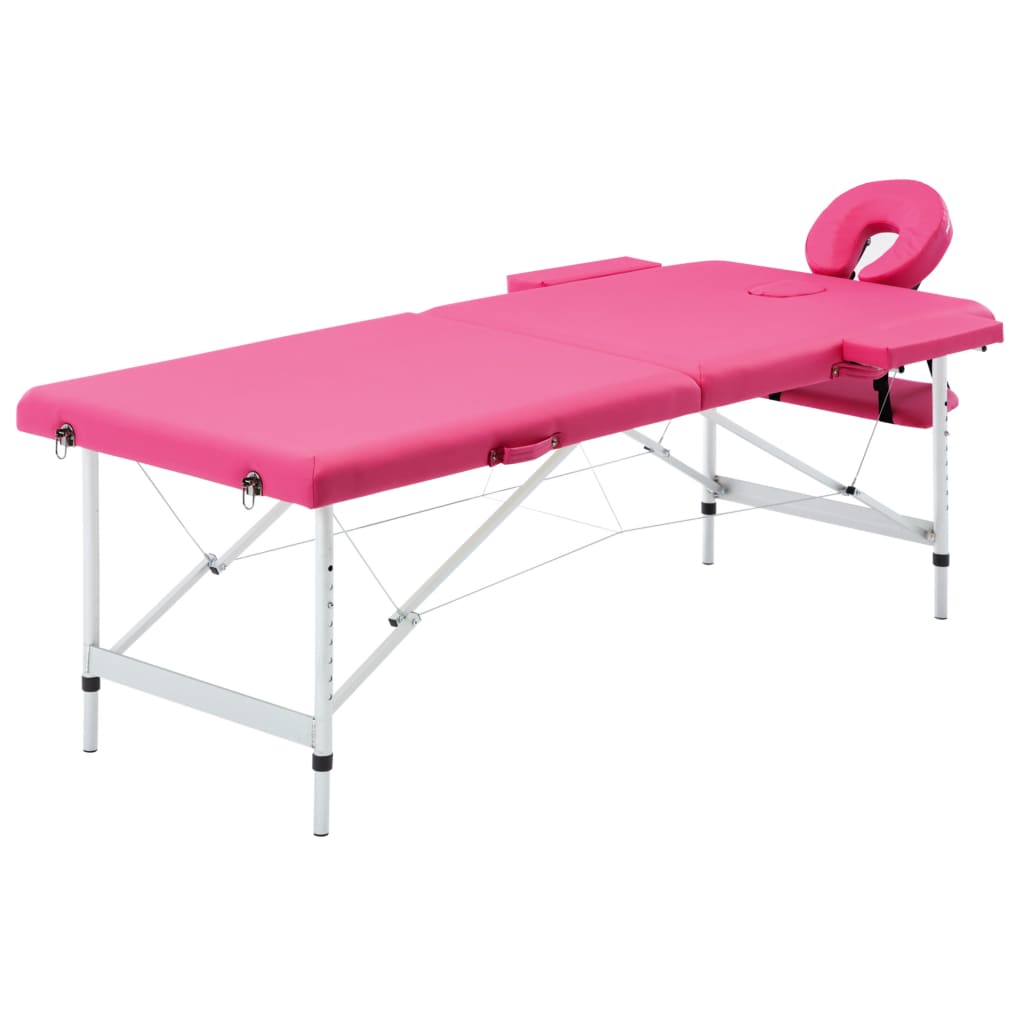 vidaXL Skládací masážní stůl 2 zóny hliník růžový