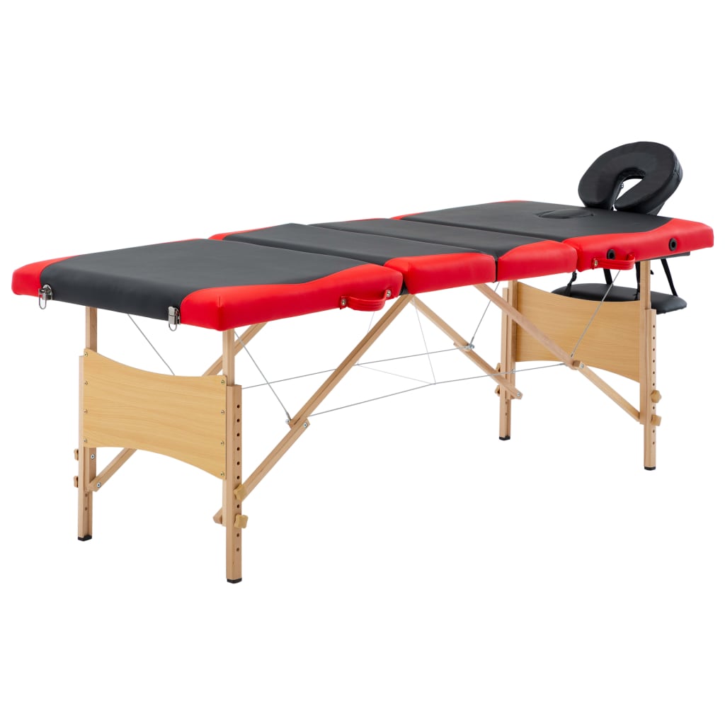vidaXL Skládací masážní stůl 4 zóny dřevěný černý a červený