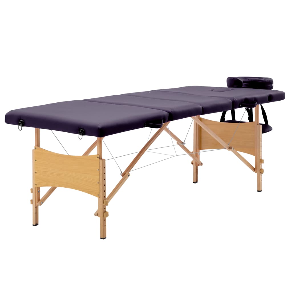 vidaXL Skládací masážní stůl 4 zóny dřevěný nachový