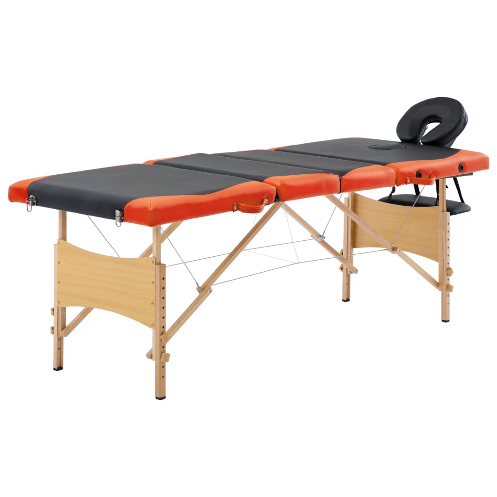 vidaXL Skládací masážní stůl 4 zóny dřevo černo-oranžový