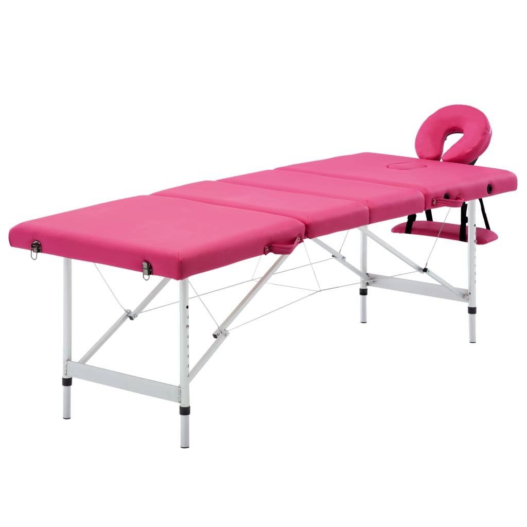 vidaXL Skládací masážní stůl 4 zóny hliník růžový