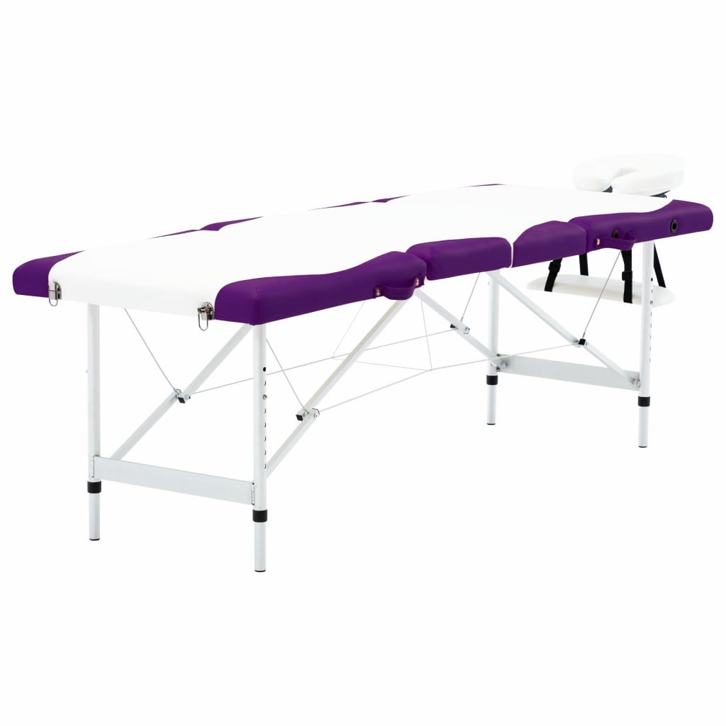 vidaXL Skládací masážní stůl se 4 zónami hliník bílo-fialový