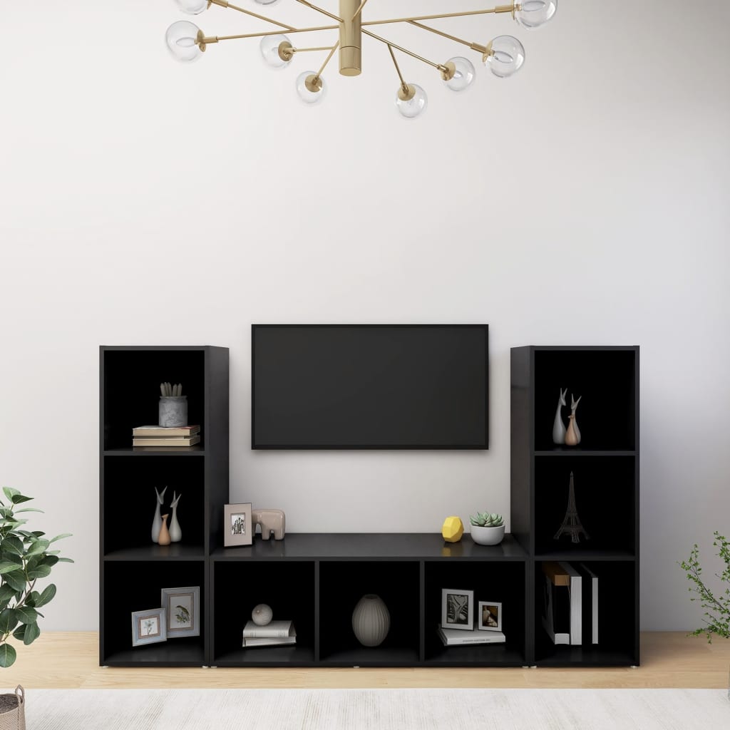 vidaXL TV skříňky 3 ks černé 107 x 35 x 37 cm dřevotříska