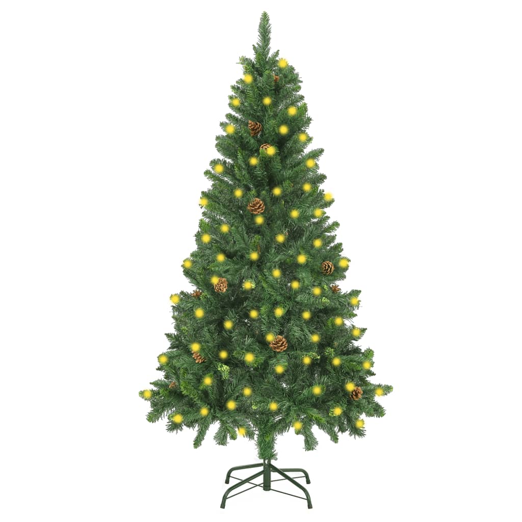 vidaXL Umělý vánoční stromek s LED diodami a se šiškami zelený 150 cm