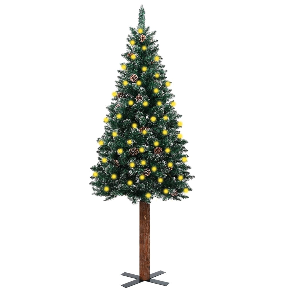 vidaXL Úzký vánoční stromeček s LED pravé dřevo a sníh zelený 150 cm