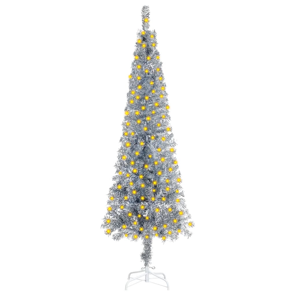 vidaXL Úzký vánoční stromek s LED diodami stříbrný 120 cm