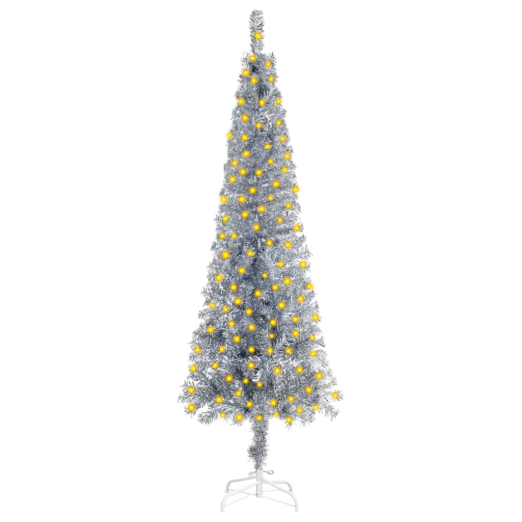 vidaXL Úzký vánoční stromek s LED diodami stříbrný 180 cm