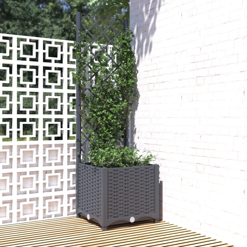 vidaXL Zahradní truhlík s treláží tmavě šedý 40 x 40 x 136 cm PP