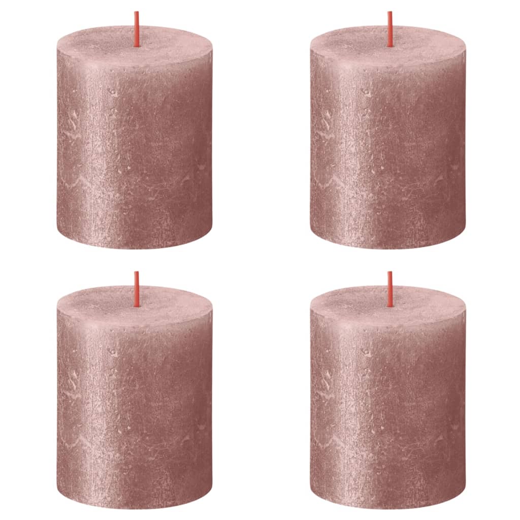 Bolsius Rustikální válcové svíčky Shimmer 4 ks 80 x 68 mm růžové
